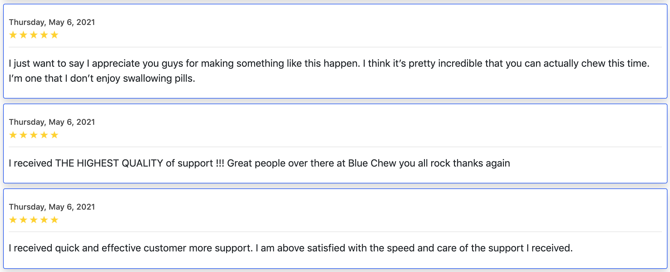 bluechew.com customer reviews from the official website